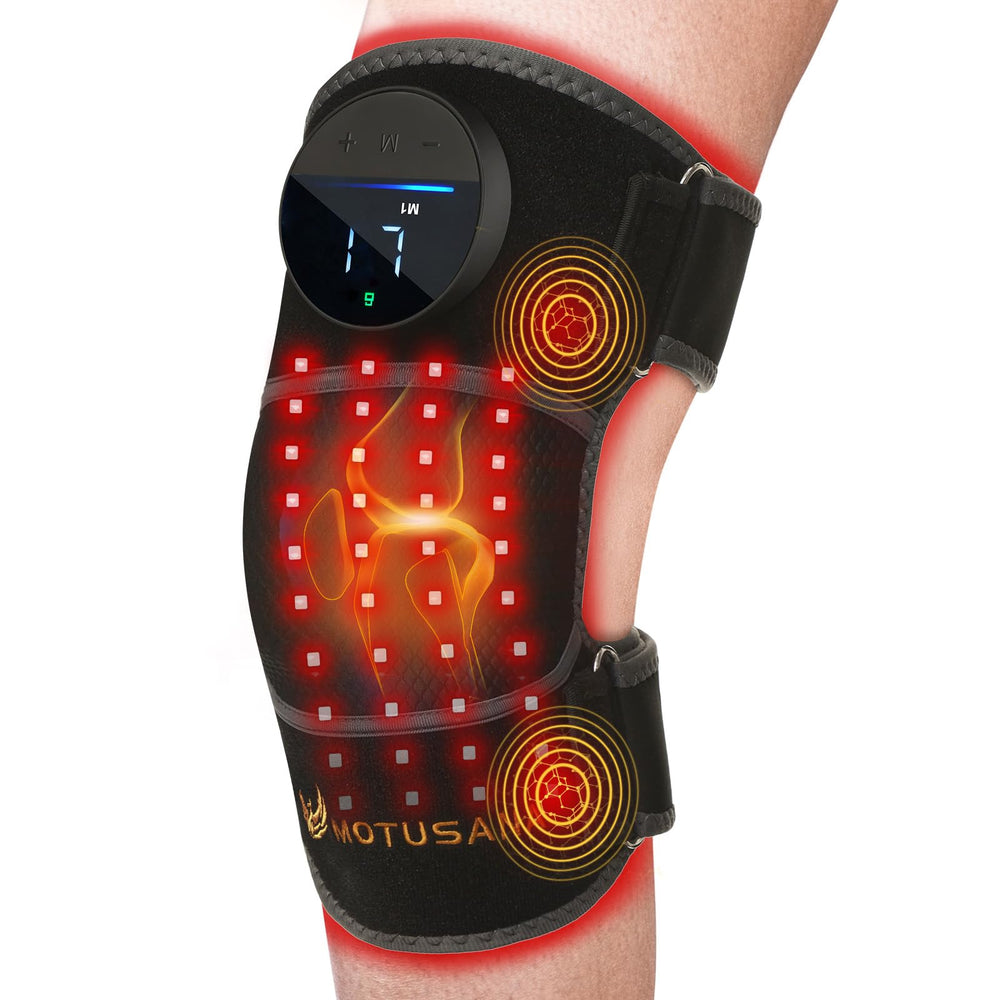 Motusana knee brace with red and near-infrared light for potential joint comfort.