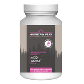 Mountain Peak Acid Assist bottle shows compact capsules for on-the-go GI support.