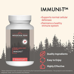 Mountain Peak Immuni-T capsules arranged to highlight 4-in-1 formula for wellness.