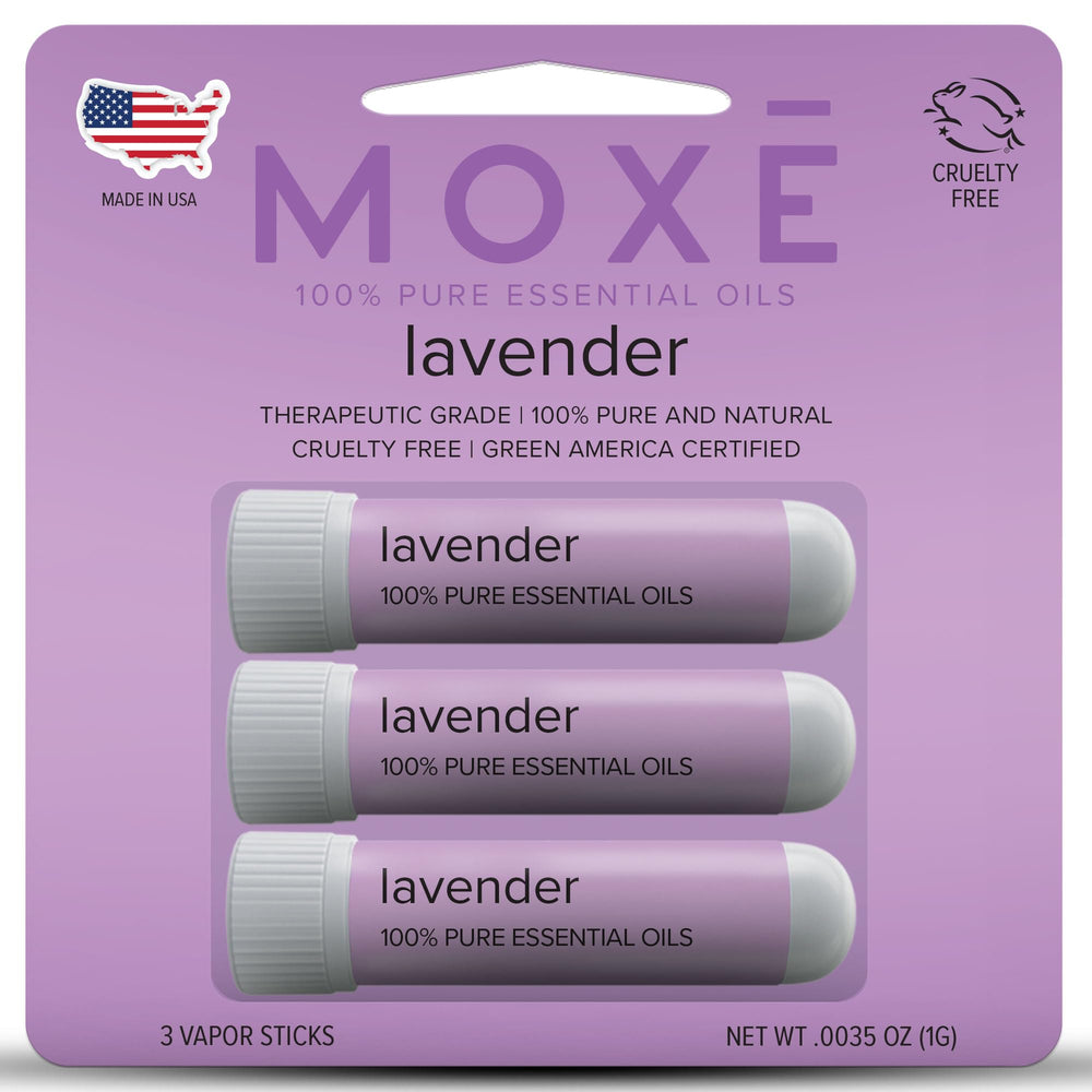 MOXE Lavender inhaler front view showing pure aromatherapy for quick calm
