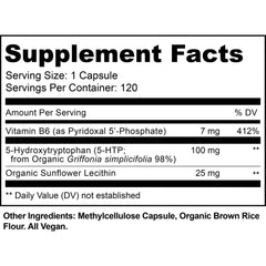 MoxyVites 5HTP capsules close-up highlighting vegan, easy-to-swallow design