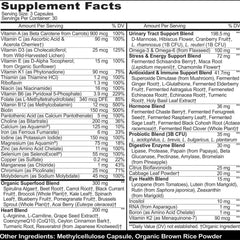 MoxyVites ingredients list highlights organic whole foods and fermented nutrients