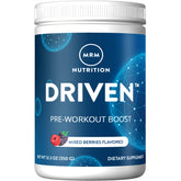 MRM Driven preworkout tub in mixed berry flavor for workout energy and focus