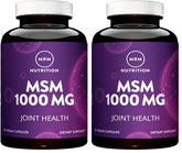 MRM MSM 1000mg bottle label highlights gluten-free vegan formula for joint support