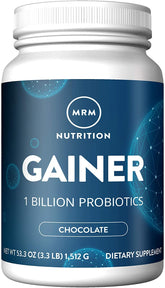 MRM Gainer protein powder scoop shows 25g protein per serving