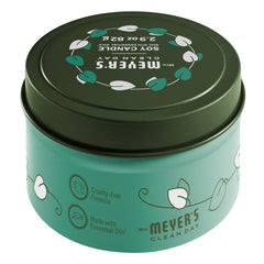 Mrs. Meyer's Basil Tin Candle in a decorative tin enhances kitchens with garden basil aroma.
