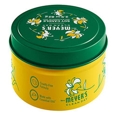 Mrs. Meyer's Honeysuckle candle showing soy wax and a lead-free wick for a clean burn.