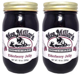 Mrs. Miller's Elderberry Jelly jar on the counter, perfect for breakfast ideas.