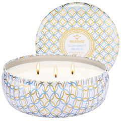MSENSE Coconut Beach 3-wick candle close-up for stronger scent throw.