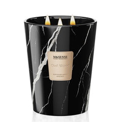 M&SENSE extra-large OudWood candle in marble jar delivering lasting aroma.