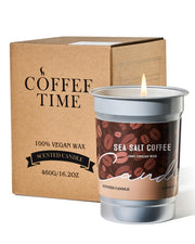 M&SENSE iced coffee candle in a 16oz jar with sea salt aroma for room-filling scent
