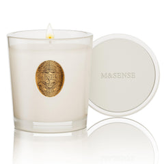 M&SENSE natural soy candle in creamy vanilla pie scent for cozy spaces.