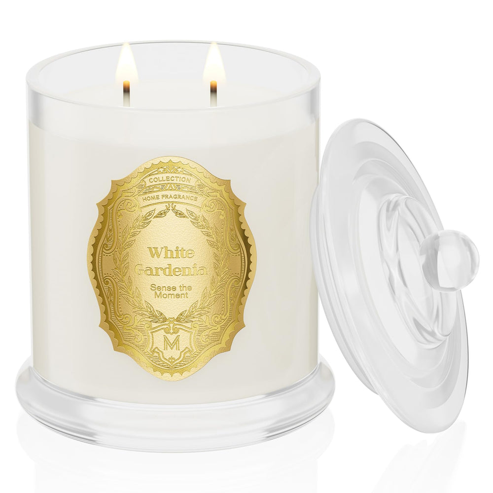 M&SENSE White Gardenia candle in a 2-wick jar for a clean, long-lasting fragrance.
