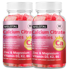 MSLOTAL Calcium Citrate Gummies bottle with raspberry flavor for bone and muscle support