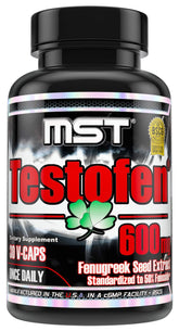 MST Testofen bottle front view highlighting 600 mg capsules.
