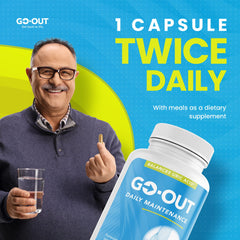 Close-up of Go Out Daily Maintenance capsules for joint comfort support by Mt. Angel Vitamins.
