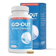 Mt. Angel Vitamins Go Out Extra Strength bottle for uric acid balance.