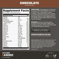 MTN OPS Ammo Protein Scoop close-up highlighting 19g protein per serving