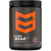 MTN OPS BCAA powder tub front shows gluten-free, sugar-free formula.