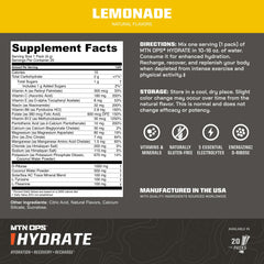MTN OPS Hydrate Lemonade powder dissolves quickly in water for fast hydration.