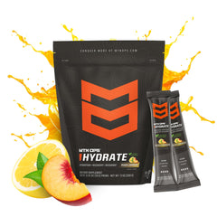 MTN OPS Hydrate Peach Lemon flavor sachet showcased for refreshing taste.
