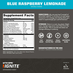 Glass of MTN OPS Ignite blue raspberry lemonade ready to drink for hydration