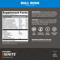 MTN OPS Ignite gluten-free label highlights clean ingredients for sensitive diets.