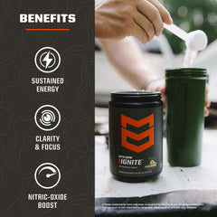 MTN OPS Ignite label closeup showcasing monk fruit sweetness and nootropic blend.