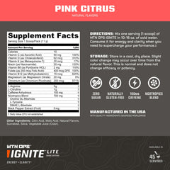 MTN OPS Ignite Lite glass of pink citrus water ready for sustained focus