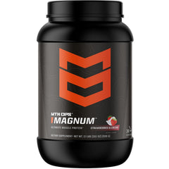 MTN OPS Magnum Strawberry tub front showing gluten-free protein for post-workout recovery.