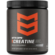 MTN OPS Micronized Creatine unflavored bottle close-up for clean strength training.