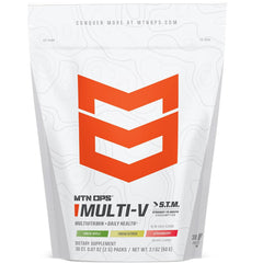 MTN OPS Multi-V bottle front shows daily immune support for active individuals.