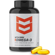 MTN OPS Omega-3 fish oil softgel bottle for daily heart and brain wellness.