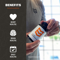 MTN OPS Omega-3 label closeup highlighting EPA and DHA details.