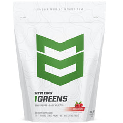 MTN OPS Super Greens packaging front showing on-the-go energy and immune support.