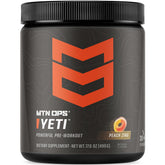 MTN OPS Yeti pre-workout bottle in peach zing flavor delivering clean energy for workouts