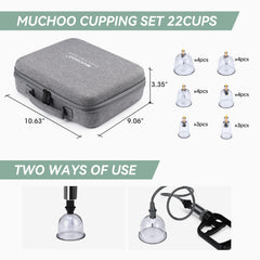 Muchoo cupping set with vacuum pump enables quick suction sessions.