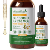 Mulittea D3 K2 liquid bottle for easy dosing and potential bone support.