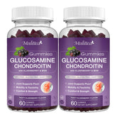 Mulittea glucosamine chondroitin gummies bottle front shows berry flavor for joint support.