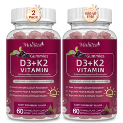 Mulittea Vitamin D3 K2 bottle front showing bone-support formula in vegan gummies