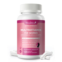 Mulittea Women’s Multivitamin bottle front for daily wellness support for hair, skin and nails.