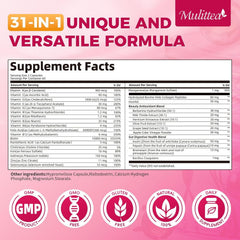Mulittea Women’s Multivitamin capsules closeup showing soft gel capsules for daily use.