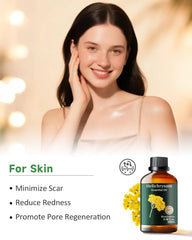 Mumianhua Helichrysum skin-application shot suggests lightweight oil for daily skincare routines