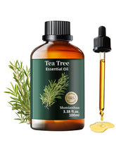 Mumianhua Tea Tree Oil bottle reveals pure essential oil for home cleansing and aromatherapy.