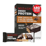 Musashi high protein bar with dark chocolate and salted caramel in a wrapped bar for on-the-go fuel.