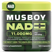 MUSBOY NAD+ bottle image promoting daily vitality and skin wellness.