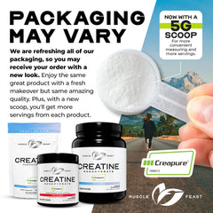 Muscle Feast Creapure powder scoop demonstrates consistent serving dosing.