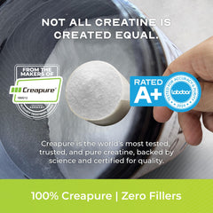 Muscle Feast Creapure scoop beside powder for easy mixing.
