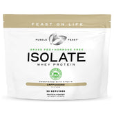 Muscle Feast grass-fed whey isolate bag with resealable packaging for easy daily use.