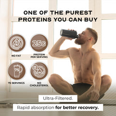 Muscle Feast grass-fed whey protein bottle front view for convenient daily use.